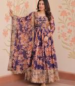 Violet silk readymade anarkali suit with embroidery & sequin  work
