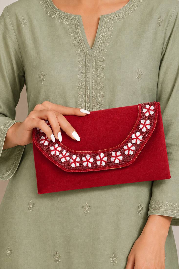 maroon velvet sequin beaded clutch bag for women embellished wedding festive evening purse
