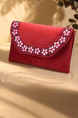 maroon velvet sequin beaded clutch bag for women embellished wedding festive evening purse 2