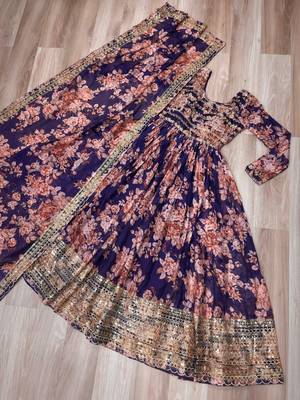 Violet silk readymade anarkali suit with embroidery & sequin  work 2