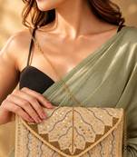 cream sequin bead embroidered leaf pattern clutch bag for women chain strap wedding festive evening purse