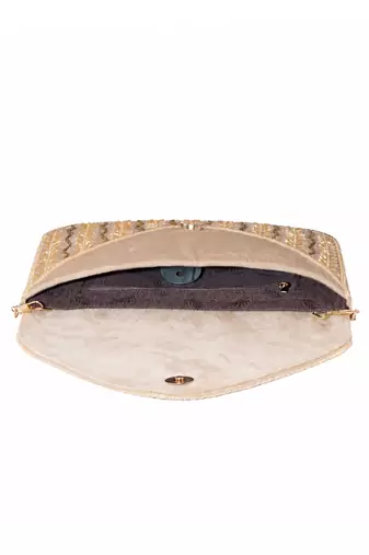 cream sequin bead embroidered leaf pattern clutch bag for women chain strap wedding festive evening purse