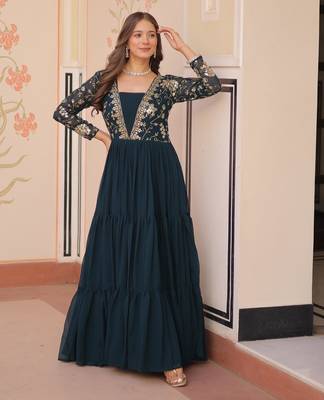 Navy faux georgette readymade anarkali suit with embroidery & sequin  work 1