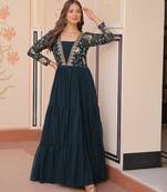 Navy faux georgette readymade anarkali suit with embroidery & sequin  work