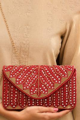 maroon sequin bead embroidered leaf pattern clutch bag for women wedding festive evening purse 1