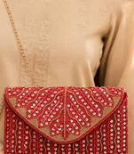 maroon sequin bead embroidered leaf pattern clutch bag for women wedding festive evening purse
