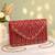 maroon sequin bead embroidered leaf pattern clutch bag for women wedding festive evening purse