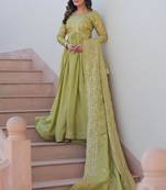 Green silk readymade anarkali suit with embroidery & sequin  work