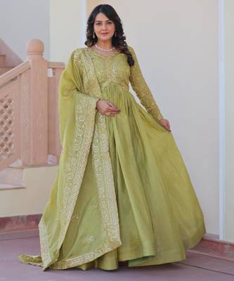 Green silk readymade anarkali suit with embroidery & sequin  work 2