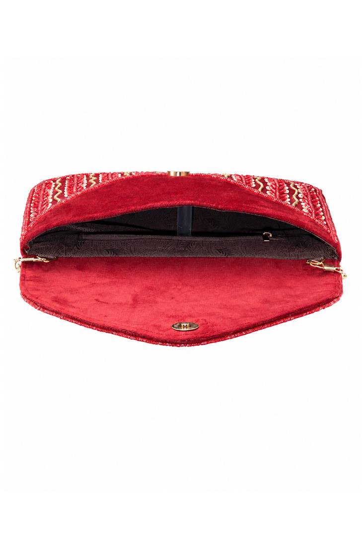 maroon sequin bead embroidered leaf pattern clutch bag for women wedding festive evening purse