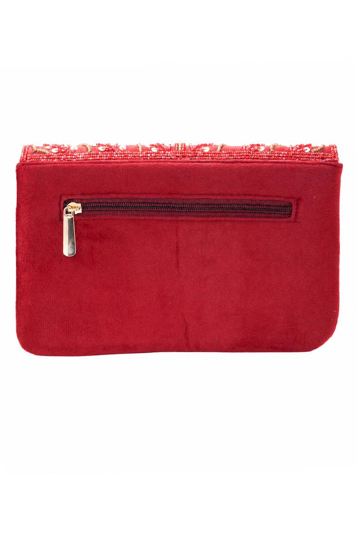maroon sequin bead embroidered leaf pattern clutch bag for women wedding festive evening purse
