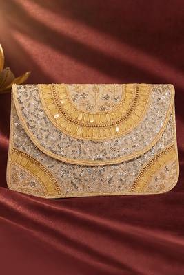 cream sequin bead embroidered mandala clutch bag wedding festive evening purse for women 2
