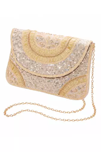 cream sequin bead embroidered mandala clutch bag wedding festive evening purse for women