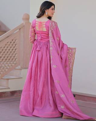 Pink silk readymade anarkali suit with embroidery & sequin  work 4