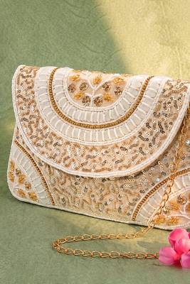 white sequin bead embroidered mandala clutch bag for women festive evening purse 2