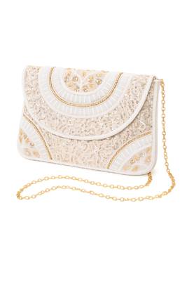 white sequin bead embroidered mandala clutch bag for women festive evening purse 3