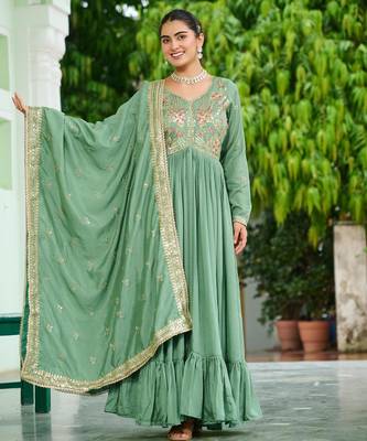 Pista vichitra silk readymade anarkali suit with embroidery & sequin  work 1