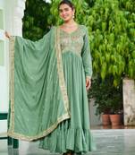 Pista vichitra silk readymade anarkali suit with embroidery & sequin  work