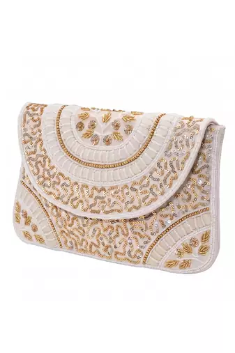 white sequin bead embroidered mandala clutch bag for women festive evening purse
