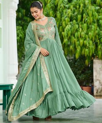 Pista vichitra silk readymade anarkali suit with embroidery & sequin  work 2