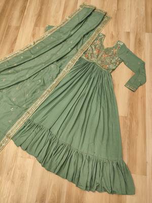 Pista vichitra silk readymade anarkali suit with embroidery & sequin  work 3