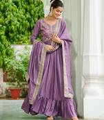 Lavender vichitra silk readymade anarkali suit with embroidery & sequin  work