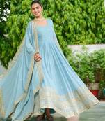 Blue silk readymade anarkali suit with embroidery & sequin  work