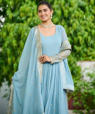 Blue silk readymade anarkali suit with embroidery & sequin  work 2