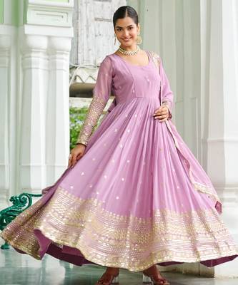 Lavender silk readymade anarkali suit with embroidery & sequin  work 1