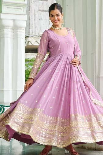 Lavender Silk Readymade Anarkali Suit with Embroidery & Sequin Work