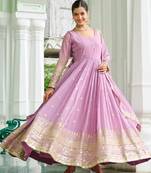 Lavender silk readymade anarkali suit with embroidery & sequin  work