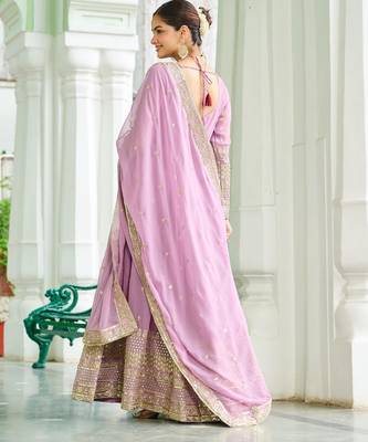 Lavender silk readymade anarkali suit with embroidery & sequin  work 3