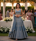 Dusty Blue Sequin Embroidered Lehenga Choli Set