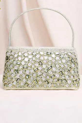 silver embellished clutch handbag purses for women evening bridal bag