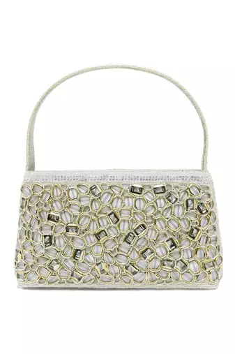 silver embellished clutch handbag purses for women evening bridal bag