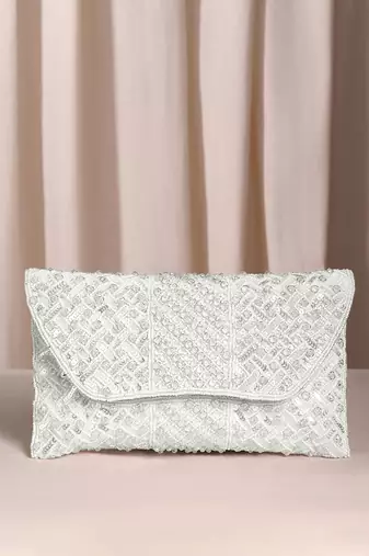 white embellished clutch bag ethnic purse for women & girls
