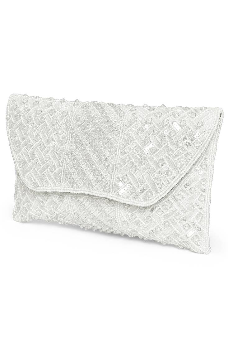 white embellished clutch bag ethnic purse for women & girls