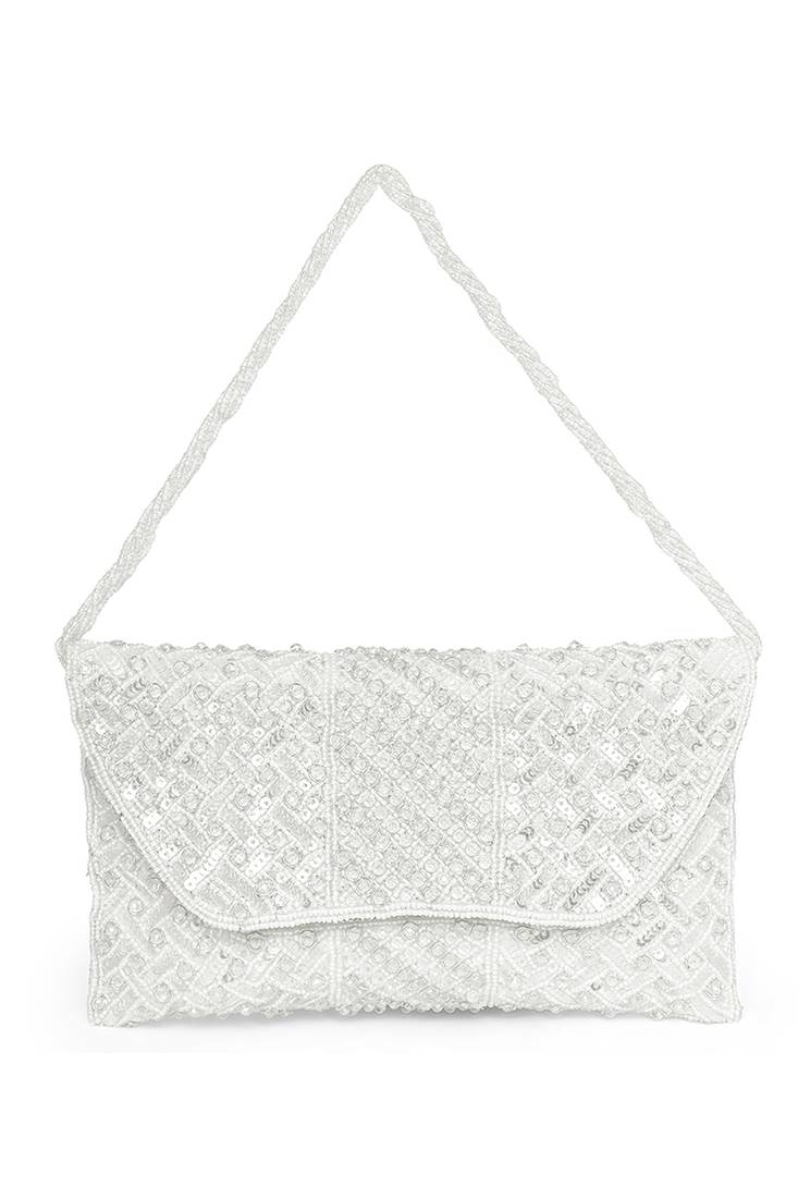 white embellished clutch bag ethnic purse for women & girls