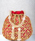 Red embellished potli bag ethnic wristlet purse for women