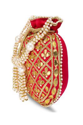 Red embellished potli bag ethnic wristlet purse for women 3