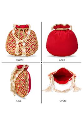 Red embellished potli bag ethnic wristlet purse for women 4