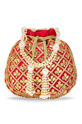 Red embellished potli bag ethnic wristlet purse for women 5