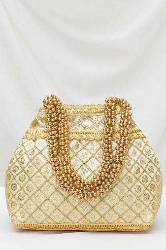 Cream potli bag gift handmade evening bag stylish wristlet bridal purse fashion bag for women