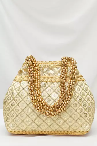 Cream potli bag gift handmade evening bag stylish wristlet bridal purse fashion bag for women