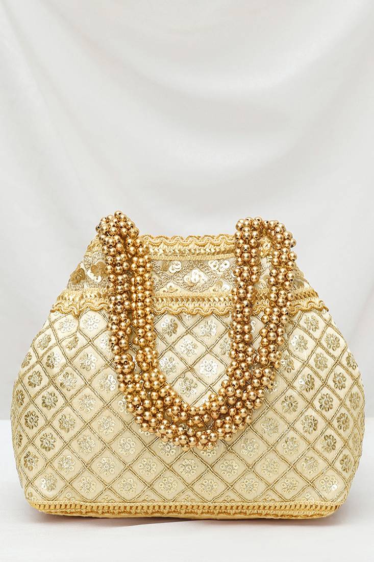 Cream potli bag gift handmade evening bag stylish wristlet bridal purse fashion bag for women