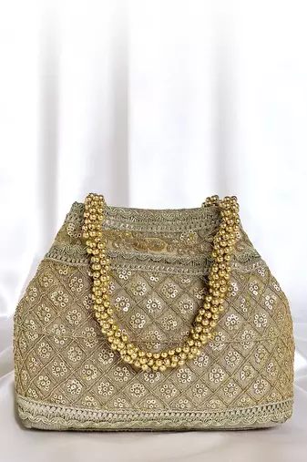 Golden potli bag gift for women handmade evening wristlet handbag stylish bridal purse fashion bag