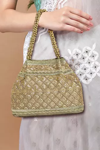 Golden potli bag gift for women handmade evening wristlet handbag stylish bridal purse fashion bag