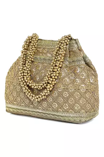Golden potli bag gift for women handmade evening wristlet handbag stylish bridal purse fashion bag