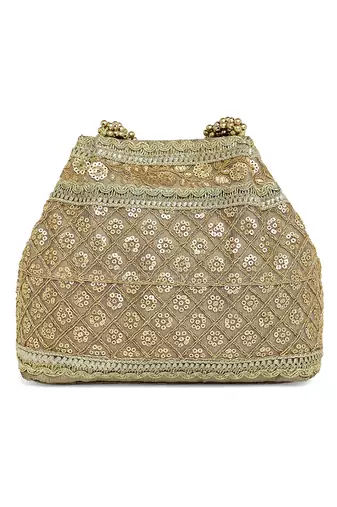 Golden potli bag gift for women handmade evening wristlet handbag stylish bridal purse fashion bag