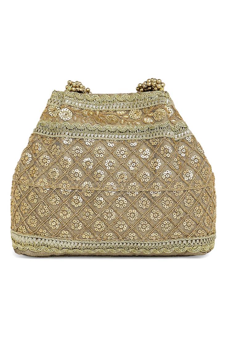 Golden potli bag gift for women handmade evening wristlet handbag stylish bridal purse fashion bag